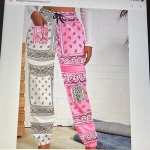 Paisley Print Pink and White Joggers with graphic tee